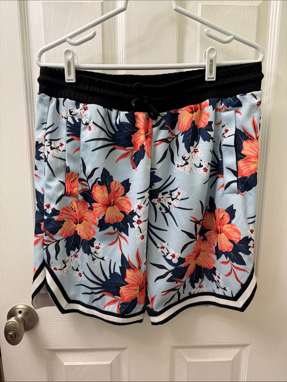 Divided Men’s Athletic Shorts - Light Blue with Coral Floral